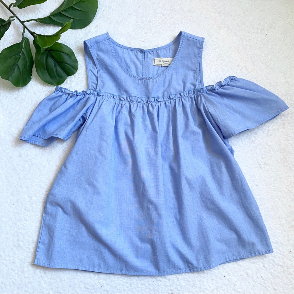 No Comment | cold shoulder ruffle chambray top - Picture 2 of 6